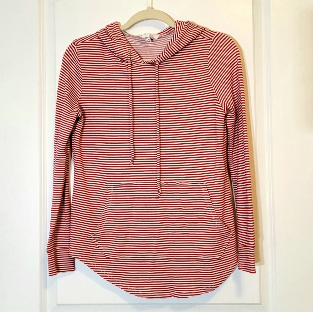 Dressbarn Red & White Thin Horizontal Stripe Hoodie